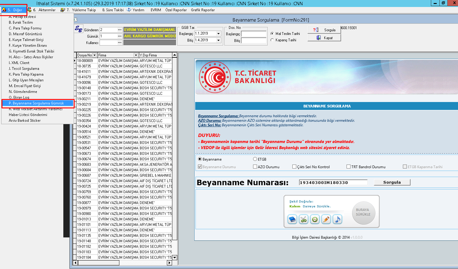 Beyanname Sorgulama Gumruk